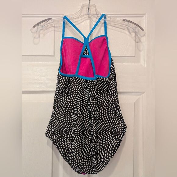 Speedo Pink Blue Yellow Thin Strap One Piece Swimsuit Girls Size 14 Raceback - Picture 3 of 9